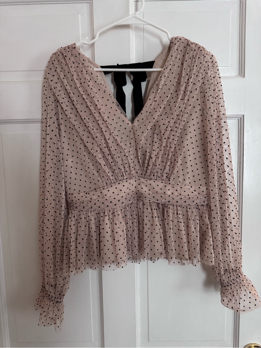 LOFT Blush Pink Polka Dot V-Neck Peplum Blouse